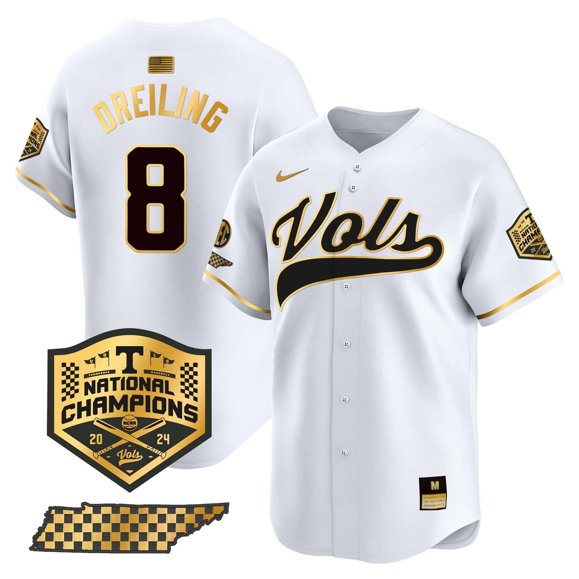 Men Tennessee Volunteers 8 Dreiling White 2024 Nike Champions Vapor Premier Limited NCAA Jersey style 1